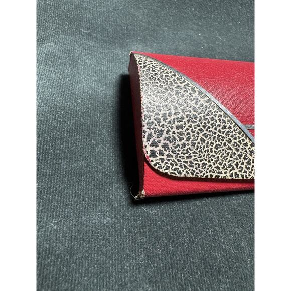 Vintage 1950s Red Hard Shell Leather Eyeglass Case Black Speckled Velvet Lined main image 9